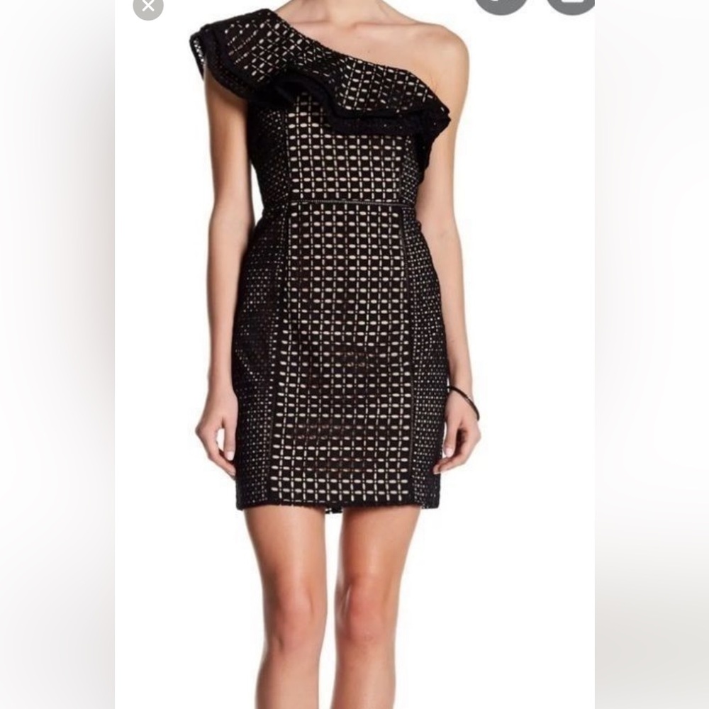 J. Crew black and white one shoulder eyelet dress